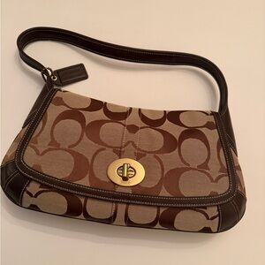 Coach Signature Brown and Cream Shoulder Bag